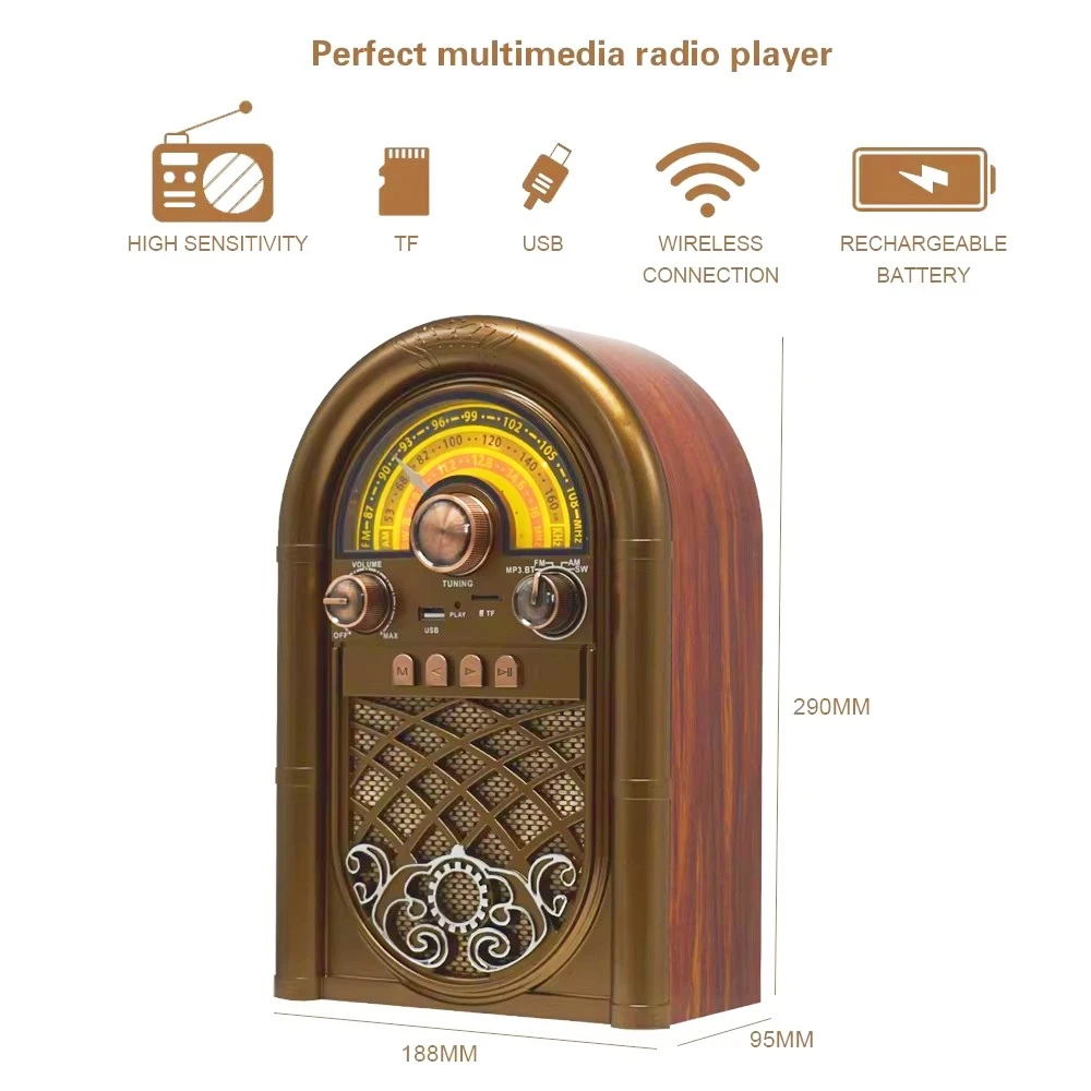 Audio Music Apple - R-1950BT Retro Portable Rechargeable FM/AM/SW Full